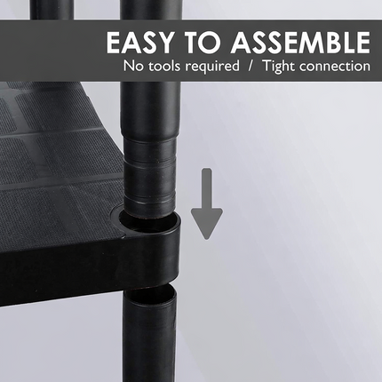 5-Tier Plastic Storage Shelf Rack Black - Home Garage Organizer