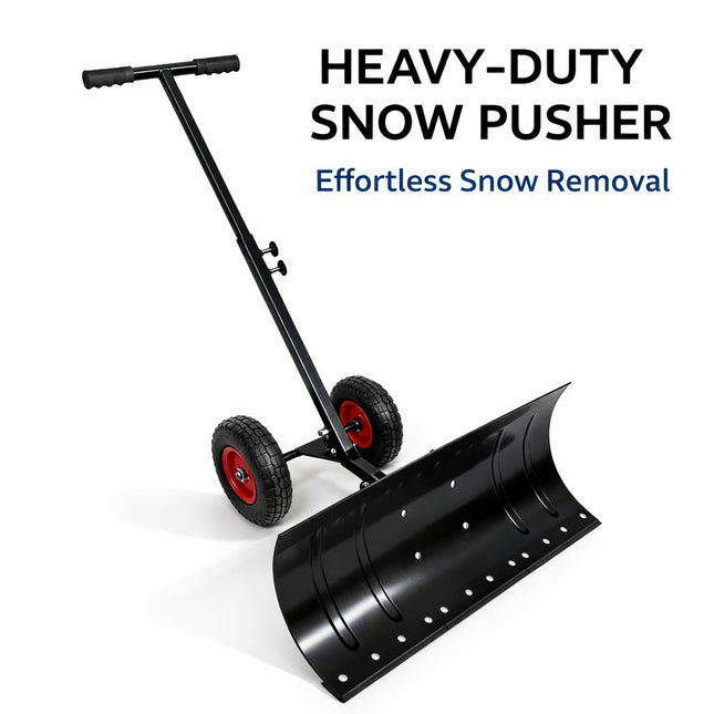 Snow Shovel with Wheels Adjustable Height Handle Multi-Angle Pusher Snow Blade