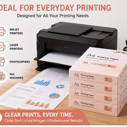 A4 Printer Paper White 80gsm 5-Ream 2500 Sheets Multipurpose Inkjet Laser Copier