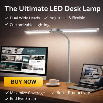 LED Desk Lamp with Clamp Double Dual Head Table Reading Craft Office Home Light