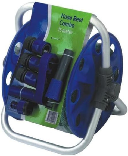 Garden Hose Reel Cart with 1/2" 15M Hose Portable Trolley Spray Nozzle Connector