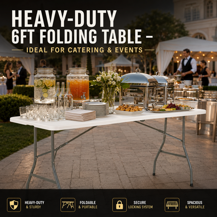 2x Folding Table Portable Trestle Camping Picnic Party Garden Market Stall 6ft