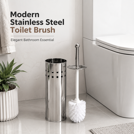 Toilet Brush and Holder Set Stainless Steel Bathroom WC Deep Cleaning Brush 38cm