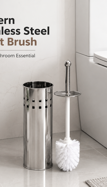 Toilet Brush and Holder Set Stainless Steel Bathroom WC Deep Cleaning Brush 38cm