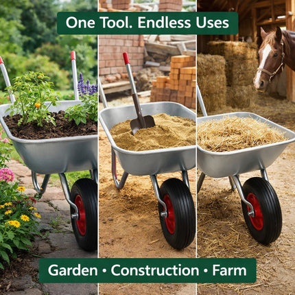 Wheelbarrow Home Garden Cart Galvanised Metal with Pneumatic Tyre Silver 130kg