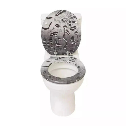 Universal Toilet Seat Water Droplets Black Novelty Easy Fit Bathroom WC Seat 18'
