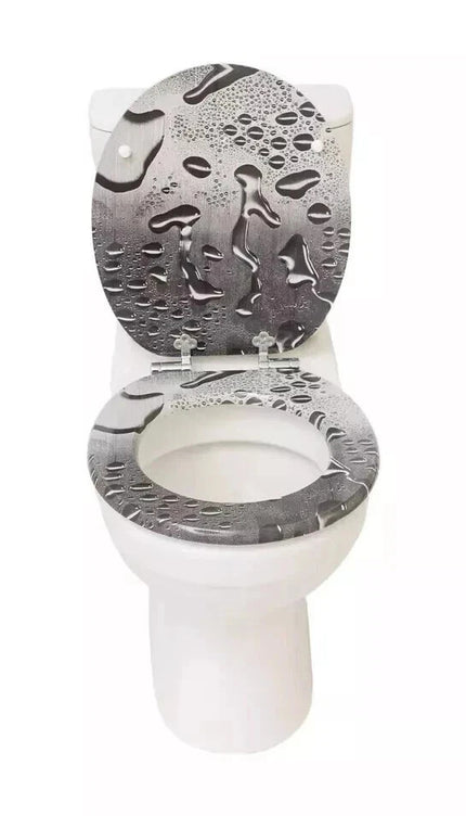 Universal Toilet Seat Water Droplets Black Novelty Easy Fit Bathroom WC Seat 18'