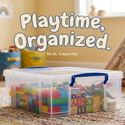 Storage Box With Lid Clear Plastic 10.5 Liters Stackable Home Office Organizer
