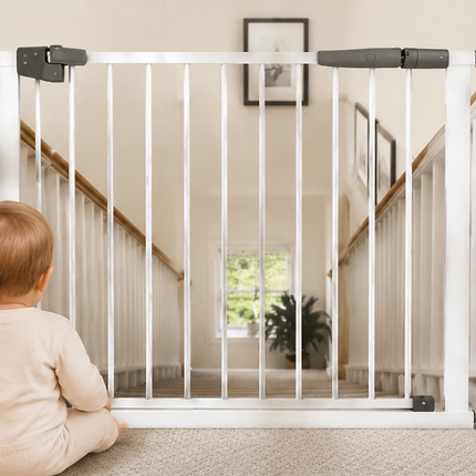 Baby Stair Gate | Pressure Fit Auto-Close Child & Pet Safety Gate – White