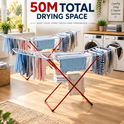 Winged Folding Clothes Airer Heavy Duty Metal Laundry Drying Rack Indoor 18M/25M
