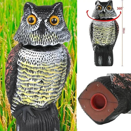 Large Decoy Owl Bird Deterrent with 360° Rotating Head Garden Outdoor Scarer