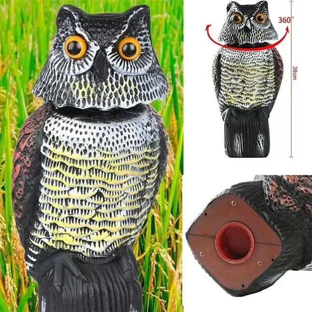 Large Decoy Owl Bird Deterrent with 360° Rotating Head Garden Outdoor Scarer