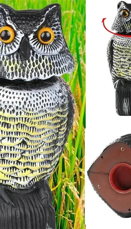 Large Decoy Owl Bird Deterrent with 360° Rotating Head Garden Outdoor Scarer