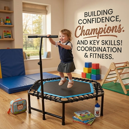 45'' Kids Trampoline With Adjustable T Shaped Handle Bar Children Rebounder