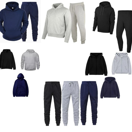 Mens Fleece Hoodie Contrast Top Bottom Gym Joggers Fitness Jogging Tracksuit Set
