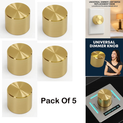 5x Universal Dimmer Light Switch Knob Polished Brass Gold Replacement Knob