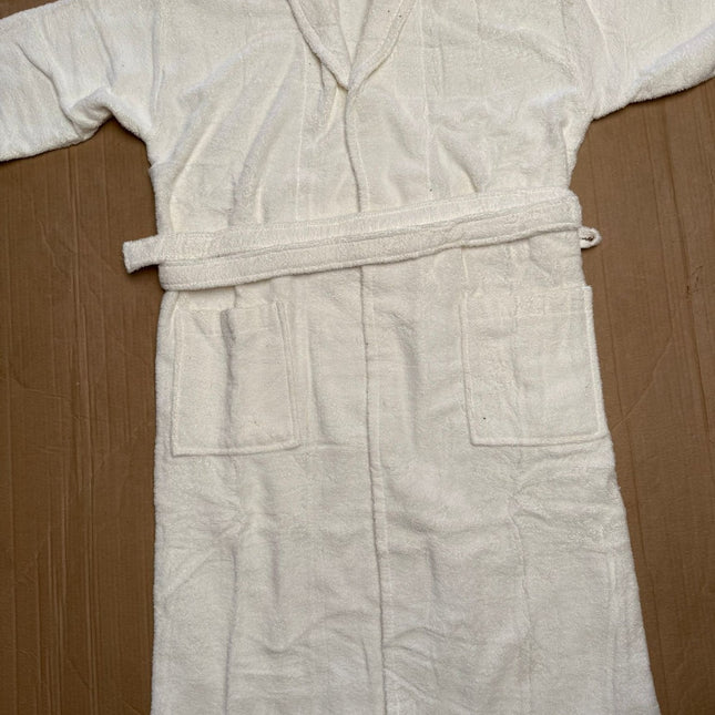 Medium Off White Cotton Terry Bathrobe Unisex Soft Spa Gown Robe for Men & Women