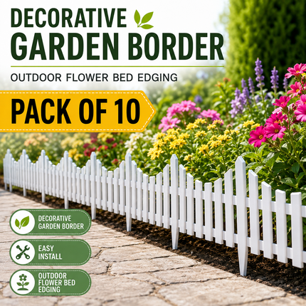Lawn Border Fence 10PCS White Wood Effect Garden Edging Panels