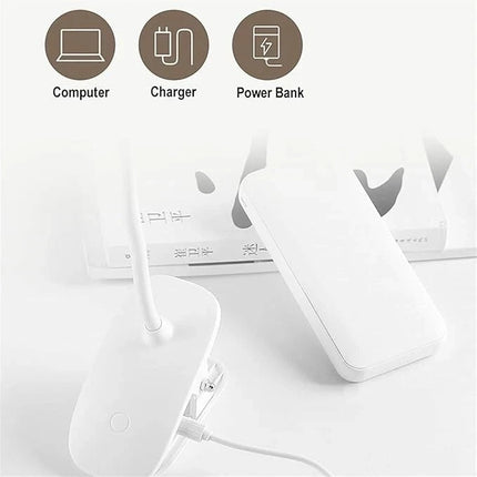 LED Clip Desk Lamp USB Powered Touch Dim 3 Modes Reading Study Bedside Office