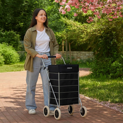 Folding Shopping Trolley Cart 4 Wheel With 60L Insulated Cooler Bag Portable