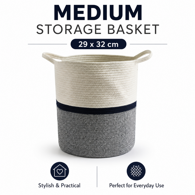 Cotton Rope Basket Toy Storage Laundry Hamper Medium Cloth Organizer