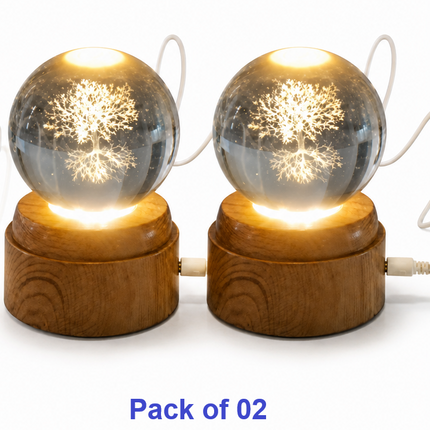 Tree of Life Crystal Ball 6cm LED Night Light Rotating Base USB Warm White + RGB