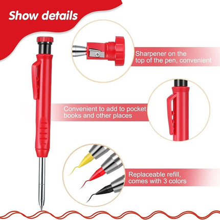 Carpenter Pencil Set + 6 Refills Deep Hole Mechanical Construction Tool Leads