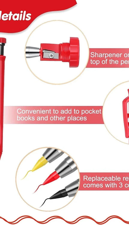 Carpenter Pencil Set + 6 Refills Deep Hole Mechanical Construction Tool Leads