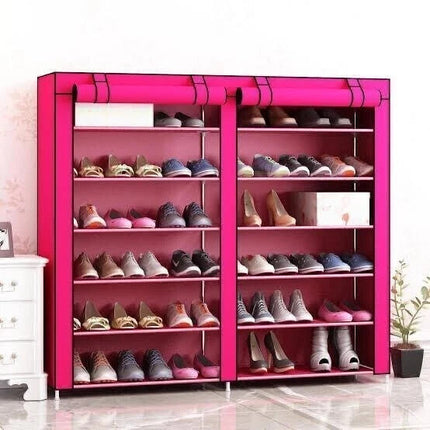 6 Tier Shoe Rack Fabric Canvas Shelf Shoe Cabinet Storage Organiser 107x28x102cm
