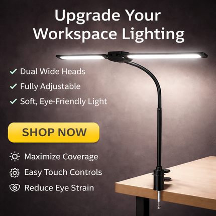LED Desk Lamp with Clamp Double Dual Head Table Reading Craft Office Home Light