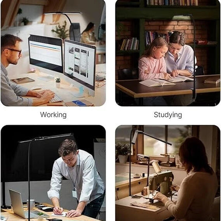 LED Desk Lamp with Clamp Double Dual Head Table Reading Craft Office Home Light