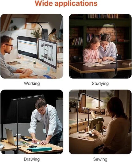 LED Desk Lamp with Clamp Double Dual Head Table Reading Craft Office Home Light