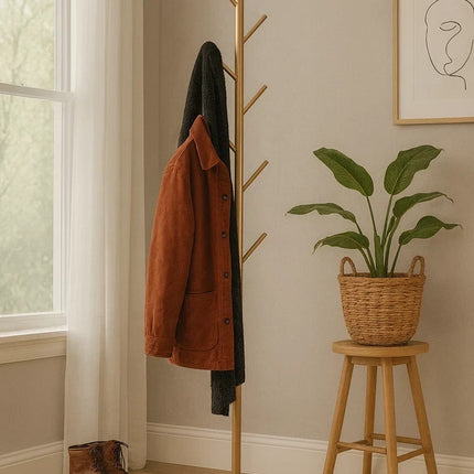 Metal Coat Stand Rack 8 Hooks Clothes Jacket Umbrella Hanger Organizer Hallway