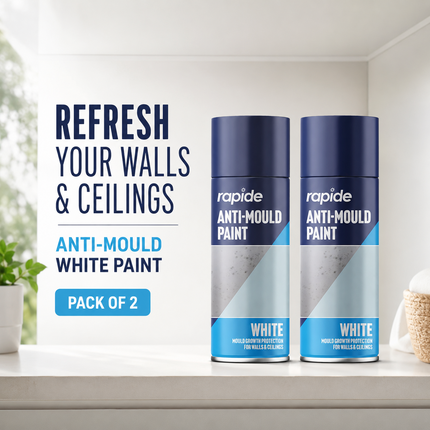 2-Pack Anti Mould Spray Paint Durable One Coat White Aerosol Can Rapide 400ml