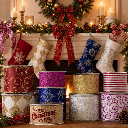 Christmas Ribbon Set 6PCS 2.5" Gift Wrap Craft Xmas Decoration
