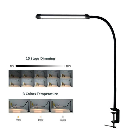 LED Desk Lamp with Clamp Stepless Dimming Modes 2700-6000K Office Desk WorkLight