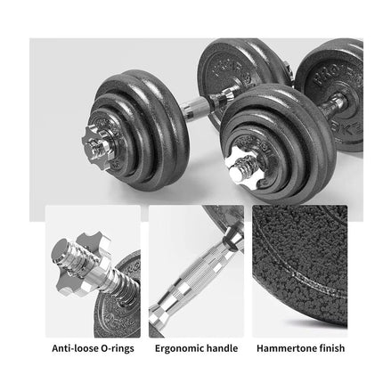 50KG Adjustable Cast Iron Dumbbell Barbell Set Weights Kit for Home Gym Workout