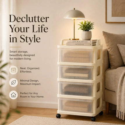4 Tier Storage Trolley Drawers With Wheels Plastic Office Desk Home Organiser