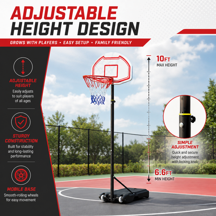 Portable Basketball Hoop Stand Adjustable 6.5-10FT Height Backboard Wheeled Base