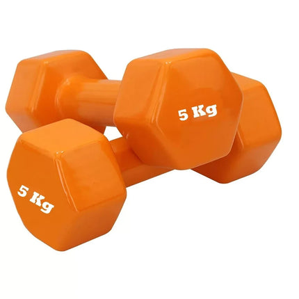 Pair of Neoprene Dumbbells 5KG Orange Hand Weights Aerobic Workout Fitness Gym