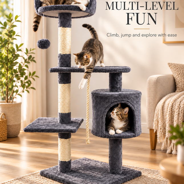 Multi Level Cat Tree 120cm Sisal Scratching Post Hammock