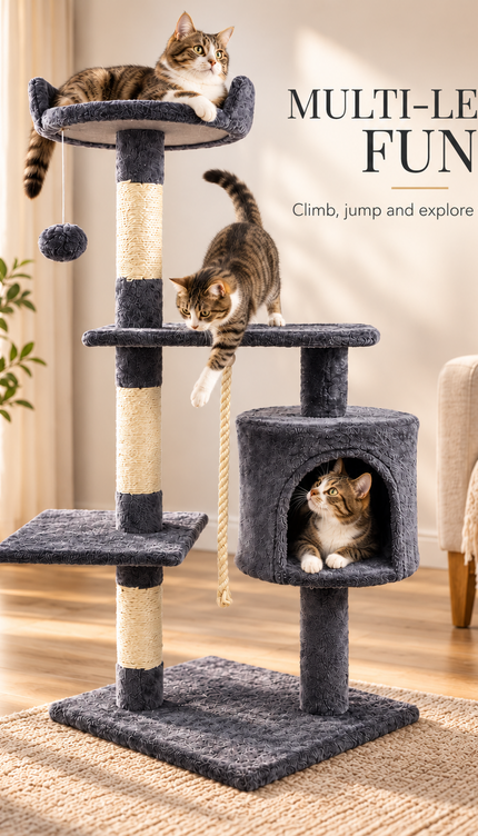 Multi Level Cat Tree 120cm Sisal Scratching Post Hammock