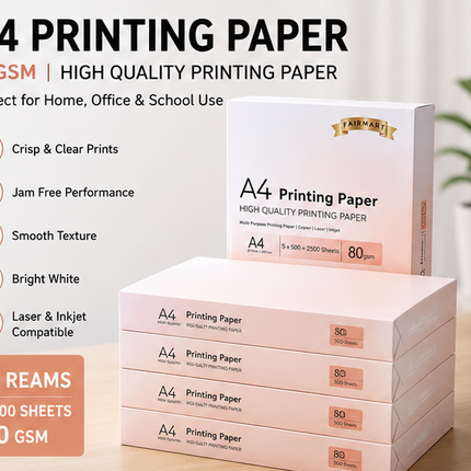 A4 Printer Paper White 80gsm 5-Ream 2500 Sheets Multipurpose Inkjet Laser Copier