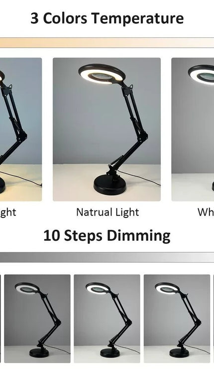 LED Magnifier Lamp 3X Glass with Desk Clamp Light 3 Color Modes Adjustable
