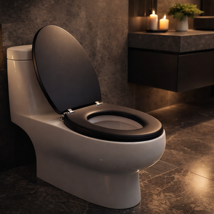 18" Universal Toilet Seat MDF Wooden Bathroom WC Easy Fit + Fittings Novelty