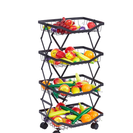 4/5 Tier Folding Rolling Fruit & Vegetable Storage Trolley Kitchen Cart on Wheel