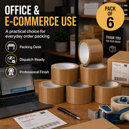Parcel Tape 48mm X 66m Strong Heavy Duty for Secure Box Packing 6-Rolls Brown