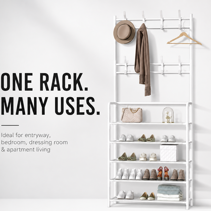 Coat Shoe Rack 5 Tier Entryway Storage Organizer Bench White