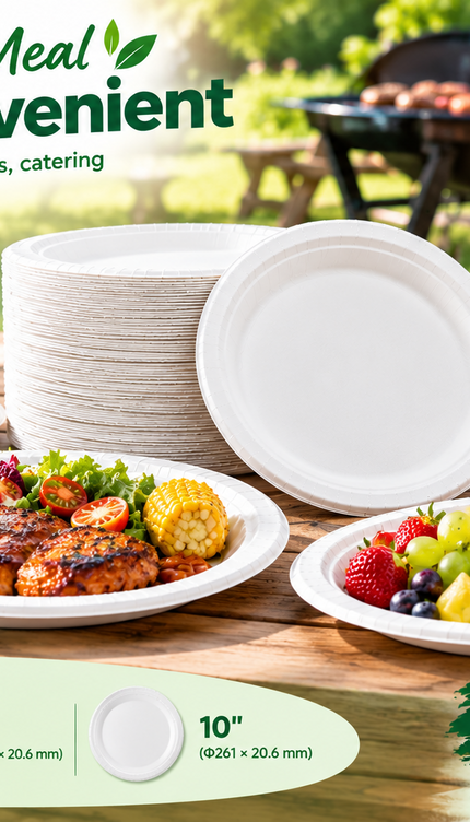 Disposable Paper Plates White Biodegradable Sugarcane Plates Party BBQ Picnic