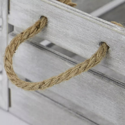 Wooden Storage Crates Set of 3 Bushel Box With Rope Handles Grey Vintage Basket